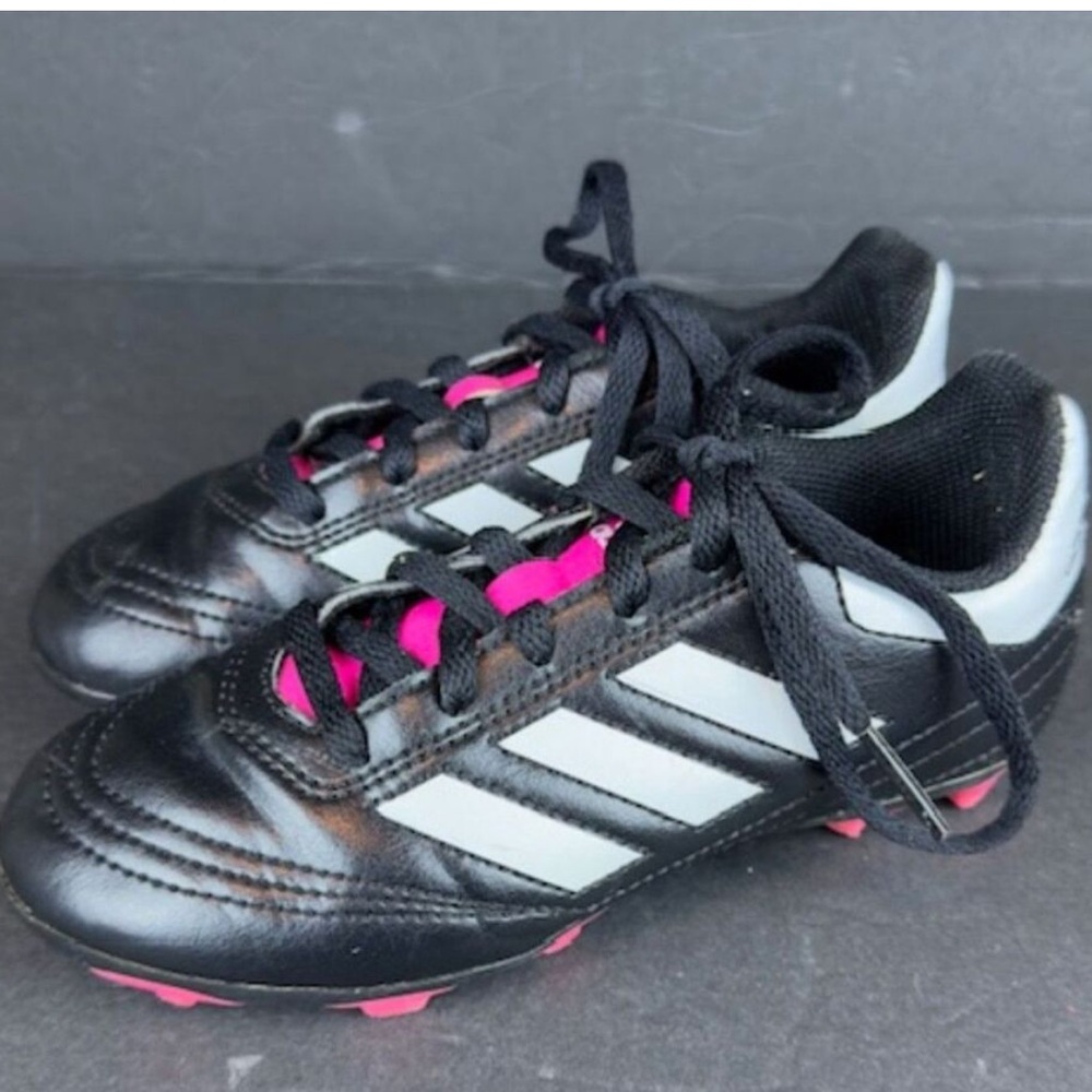 Adidas Kids Black and White Sneakers with Pink Accents